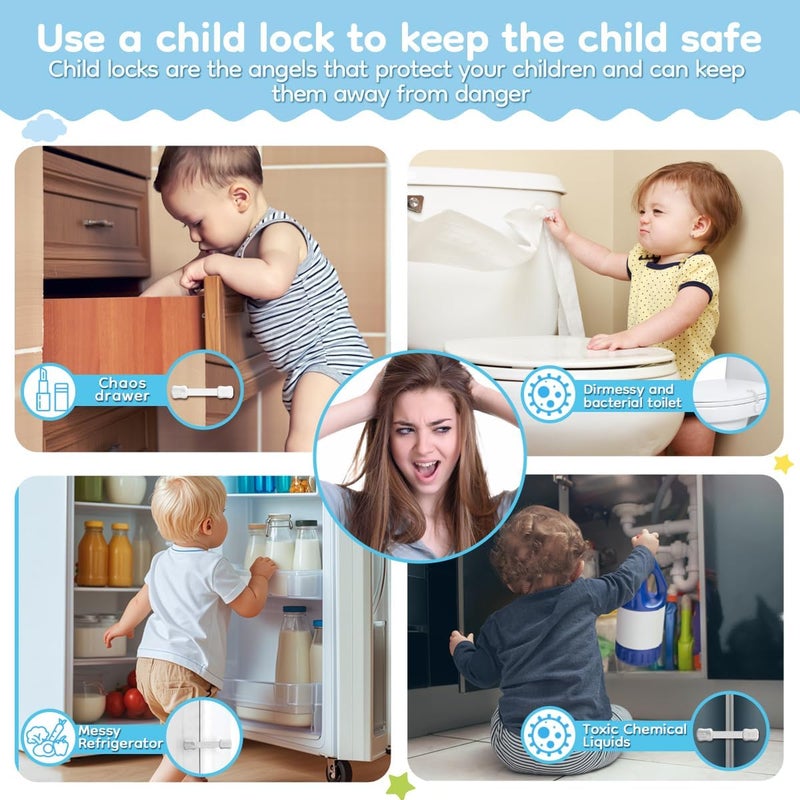 Syican 24-Pack Cabinet Locks Baby Proofing - Child Proof Drawer Locks, Multi-Purpose for Drawers, Fridge, Toilet Seat, Trash Can, Ideal Stocking Stuffers, White - Image 2